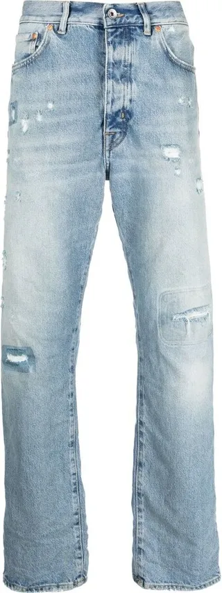 Distressed Straight-Leg Jeans