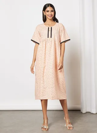 Button Detail Printed Jalabiya 