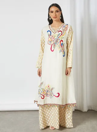 Embroidered Stylish Jalabiya Beige 