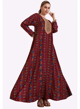 Sara Stripe Floral Vine Printed Jalabiya 