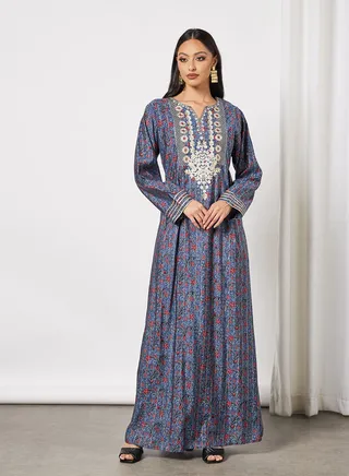Sara Floral Pinstripe Print Jalabiya 