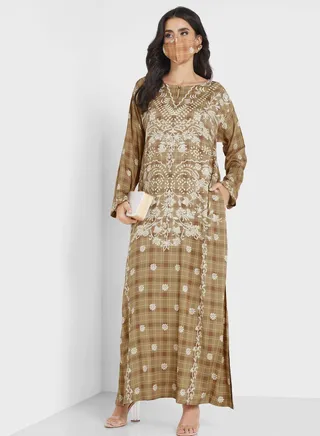 Side Slit Printed Jalabiya 