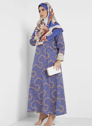 Side Slit Printed Jalabiya 