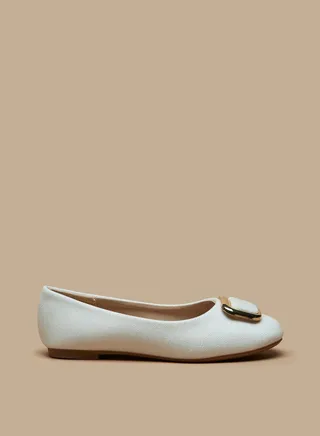 Girls Metal Accent Slip On Ballerina Shoes 