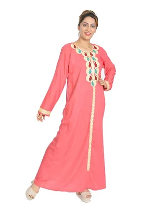 Full Sleeves Jalabiya For Women Peach/Gold 