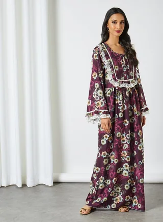 Lace Embellished Jalabiya Multicolour 