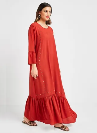 Embellished Tie-Up Jalabiya Rust 