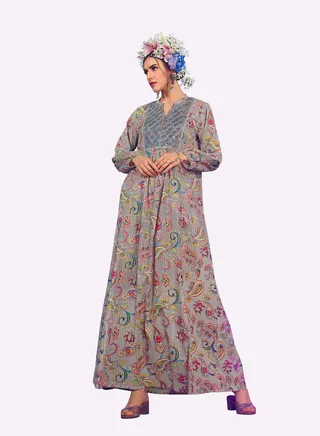 Sara Paisley and Pinstripe Printed Jalabiya 