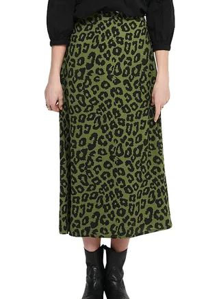 Leopard Print Maxi Skirt Green/Black 
