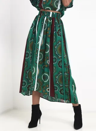 Multi Print Maxi Skirt Green 