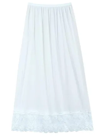 Full Length Soft inner Skirt with Elasticised Waistband and Big Dantel Women white 