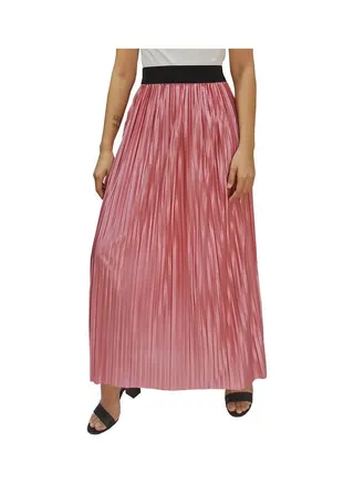 Elastic Waist Pleated Detail Maxi Skirt Pink 