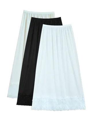 3 - Pieces Full Length Soft inner Skirt with Elasticised Waistband and Big Dantel Women Multicolour 