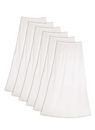 6 - Pieces Full Length Soft inner Skirt with Elasticised Waistband and Small Dantel Women Off White 