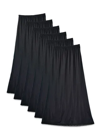 6 - Pieces Full Length Soft inner Skirt with Elasticised Waistband and Small Dantel Women Black 
