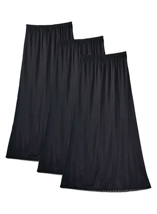 3 Pack Of Full Length Soft Inner Skirt With Elasticated Waistband Black 