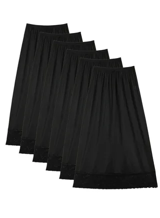 6 - Pieces Full Length Soft inner Skirt with Elasticised Waistband and Big Dantel Women Black 