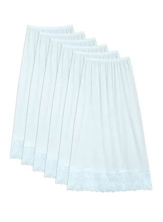 6 - Pieces Full Length Soft inner Skirt with Elasticised Waistband and Big Dantel Women White 