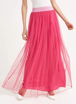 Plain Long Net Skirt Pink 