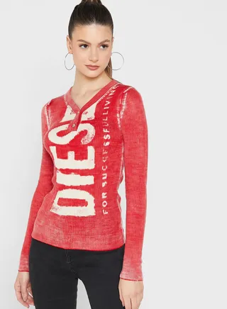 Logo Print Button Detail Sweater