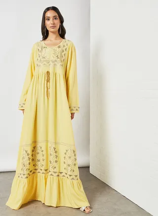 Embroidered Maxi Jalabiya Yellow 