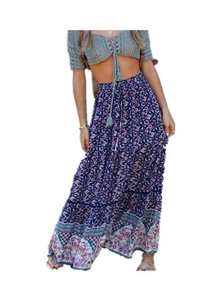 Boho Floral Print Pleated Ruffle Skirts Multicolour 