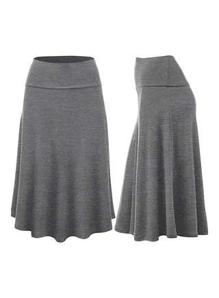 Women Fashion Casual Solid High Waist Maxi Skirt Grey 