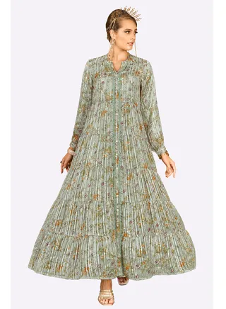 Sara Stripe Flora Print Jalabiya 