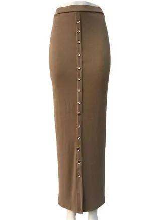 Breasted Solid Color Skirt Brown 