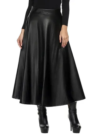 High Waist Skater Flared Pleated Swing Skirt Black 