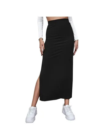 New Women's Half Skirt Solid Color Slit Long Skirt 