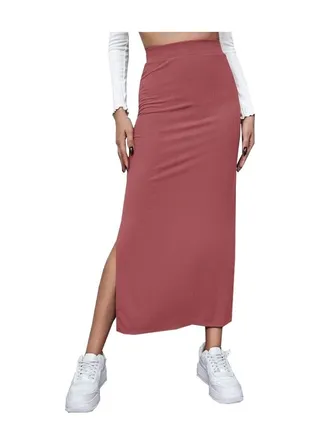 New Women's Half Skirt Solid Color Slit Long Skirt 