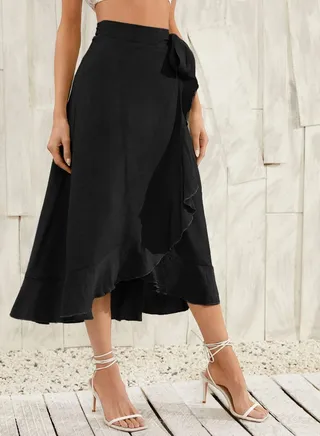 Women's Summer New Fashion Simple Lace-up Irregular Solid Color Skirt 