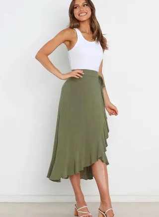 Women's Summer New Fashion Simple Lace-up Irregular Solid Color Skirt 