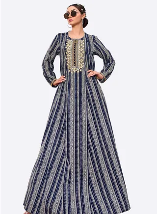 Sara Rough Stripe Printed Jalabiya 