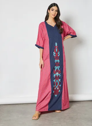 Printed Stylish Jalabiya Blue/Pink 