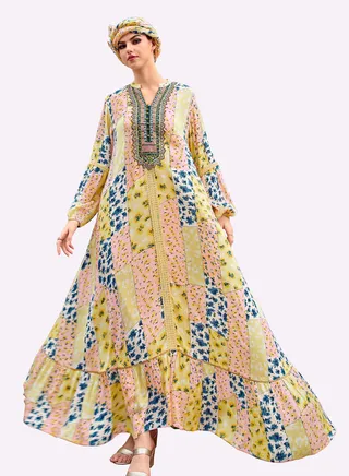 Sara Floral Collage Printed Jalabiya 