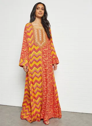 Chevron Printed Jalabiya Red 