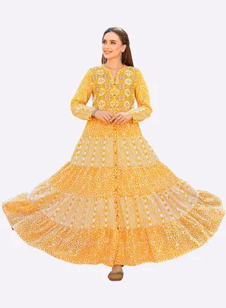 Sara Ethnic Medalion Design Print Jalabiya 