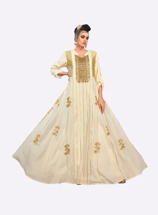 Sara Stripe and Floral Embroidered Jalabiya 