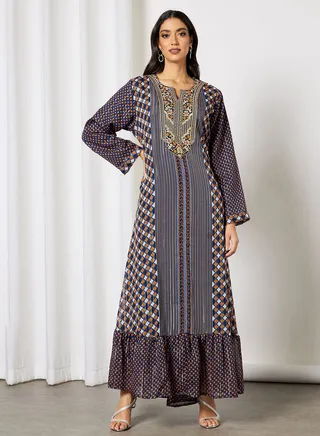 Sara Pinstripe - Quatrefoil Print Jalabiya 