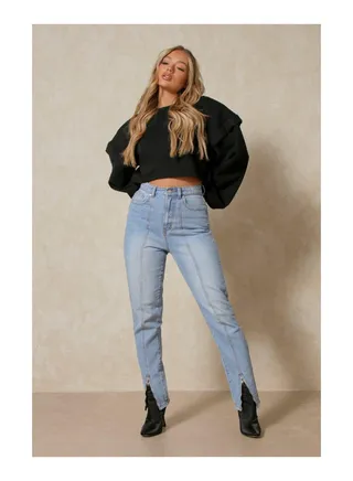 Zip Detail Straight Leg Jean 