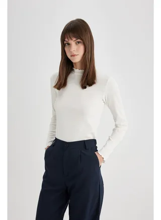Woman Slim Fit Mock Neck Knitted Long Sleeve Tunic 