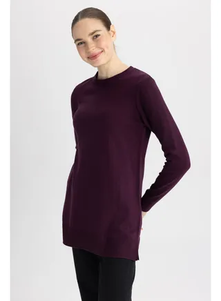 Woman Tricot Regular Fit C Neck Long Sleeve Tunic 