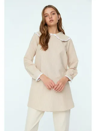 Tunic - Beige - Peter Pan Collar 