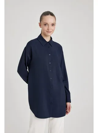 Woman Relax Fit Woven Long Sleeve Tunic 