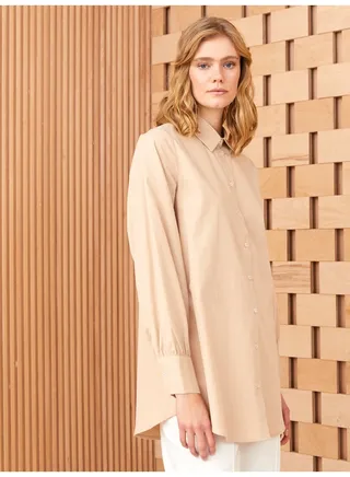 Shirt Collar Straight Long Sleeve Women's Tunic 