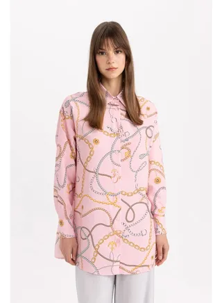 Woman Relax Fit Woven Long Sleeve Tunic 