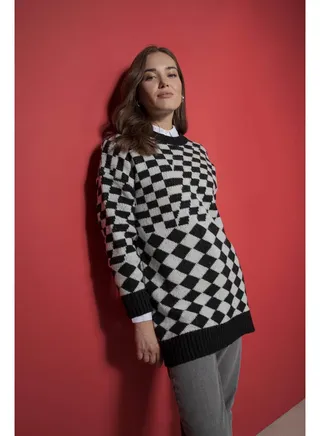 Woman Regular Fit Crew Neck Long Sleeve Tricot Tunic 