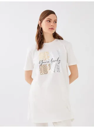 Crew Neck Printed Short Sleeve Oversize Women's Tunic 